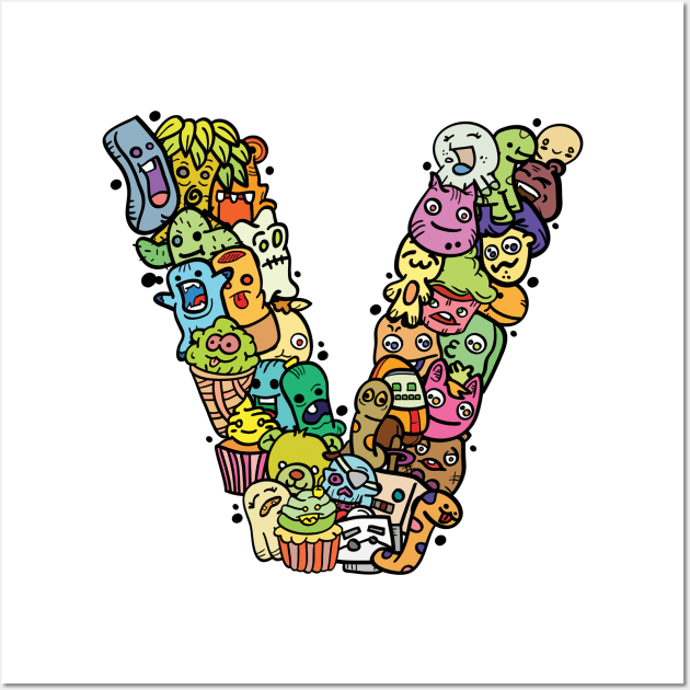 Alphabet Monster Doodle Letter V Monogram Wall Art by Irene Koh Studio